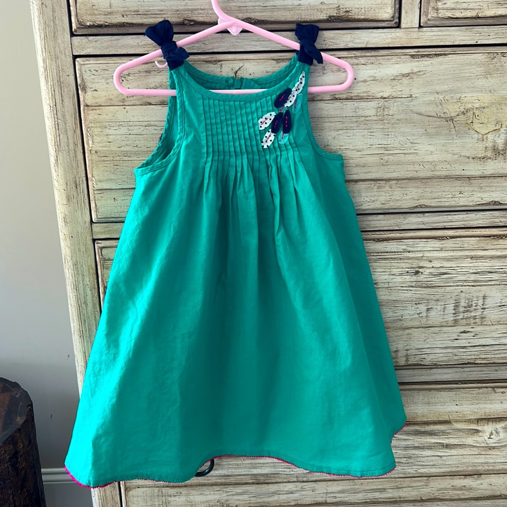 Catimini Paris Green Pin-Tuck Pleated Dress w Shoulder Bows & Appliques